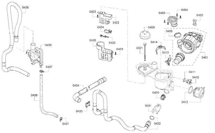 Pump Diagram and Parts List for SHE4AM16UC 05 Bosch Dishwasher