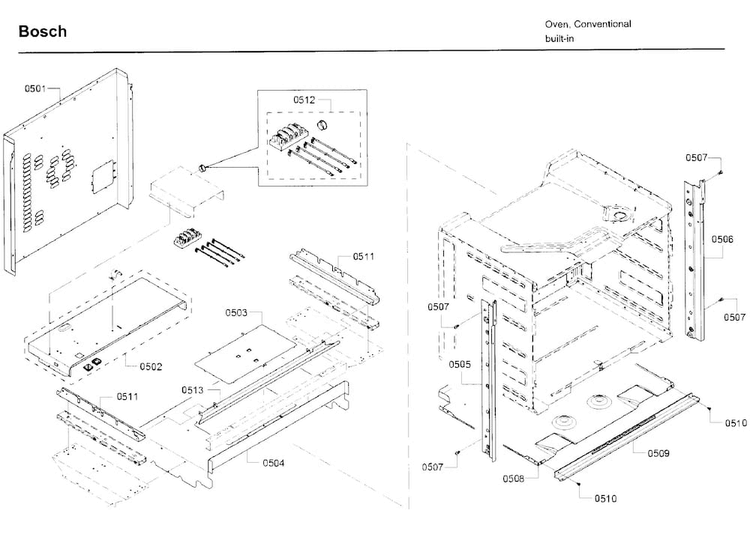 Frame Diagram and Parts List for HBL8751UCC 03 Bosch Microwave Oven Combo