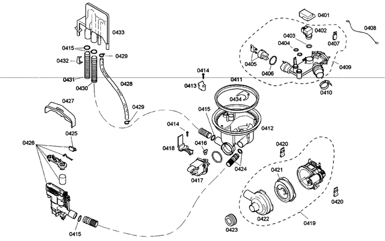 Pump Assy Diagram and Parts List for SHE45M02UC 48 Bosch Dishwasher