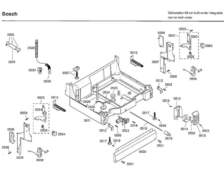 Base Diagram and Parts List for SHX33A02UC 30 Bosch Dishwasher