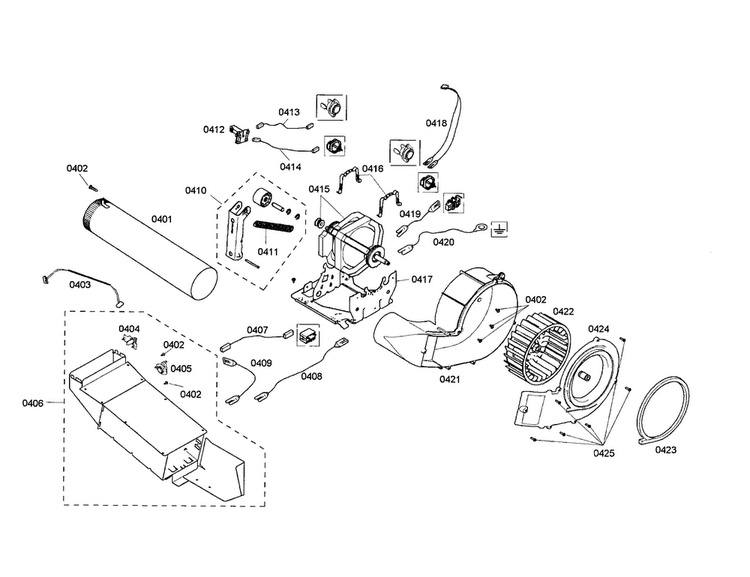 Heater/motor Support Diagram and Parts List for WTMC8330US 05 Bosch Dryer