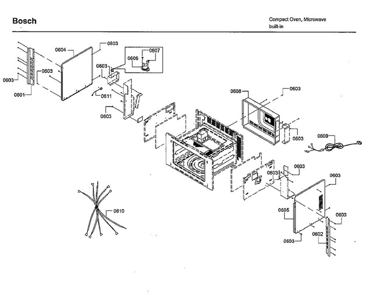 Frame Parts Diagram and Parts List for HMB50152UC 02 Bosch Microwave