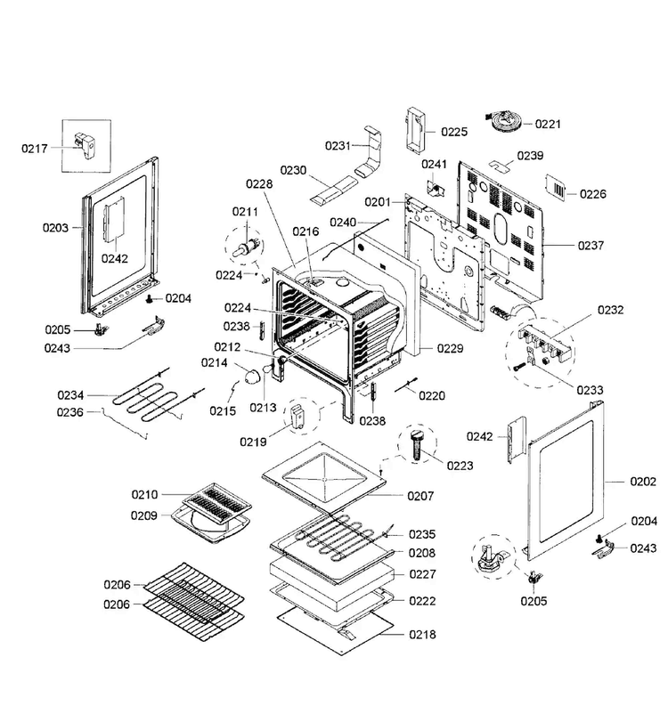 Oven Assy Diagram and Parts List for HES3023U 03 Bosch Range