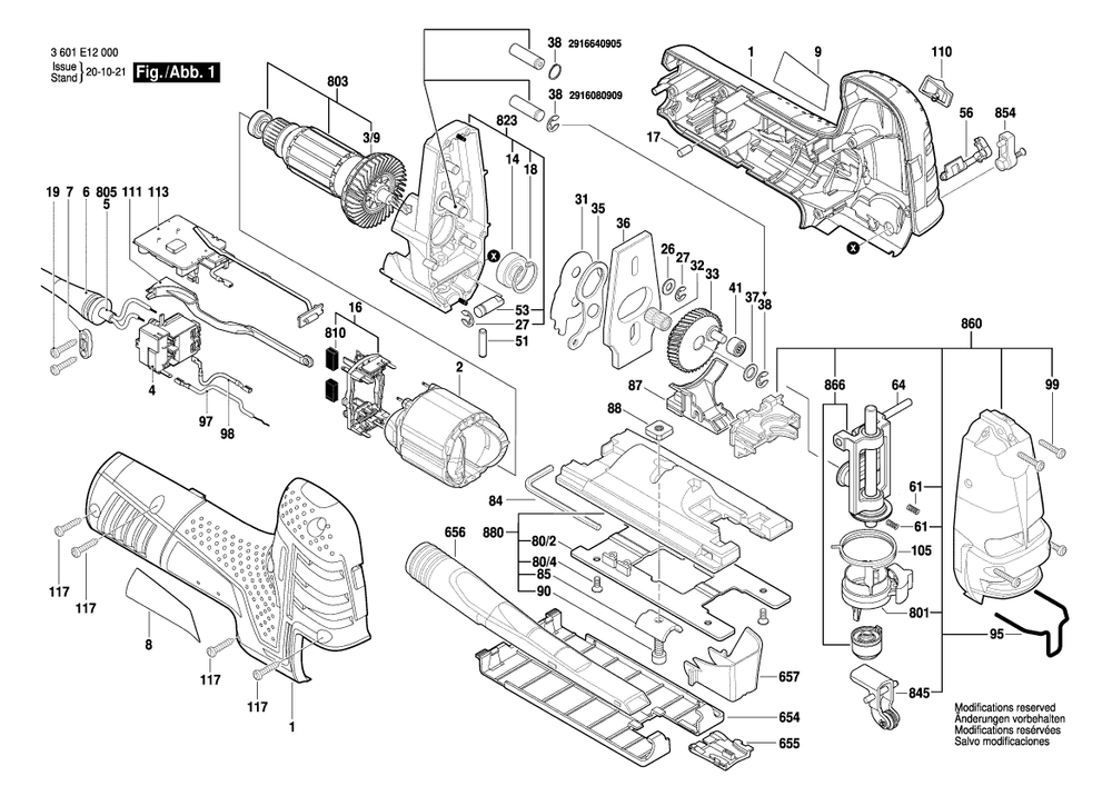 Diagram Diagram and Parts List for GST150CE 3 601 E12 040 Bosch Jig Saw