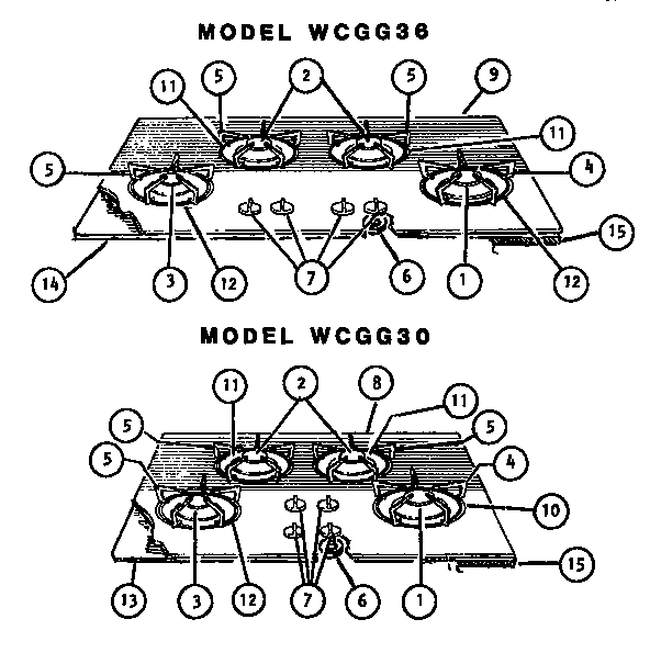 Wcgg Cooktops Diagram and Parts List for WCGGCV30  Thermador Cooktop
