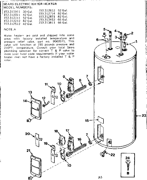 Replacement Parts Diagram and Parts List for 153312831  Kenmore Water Heater