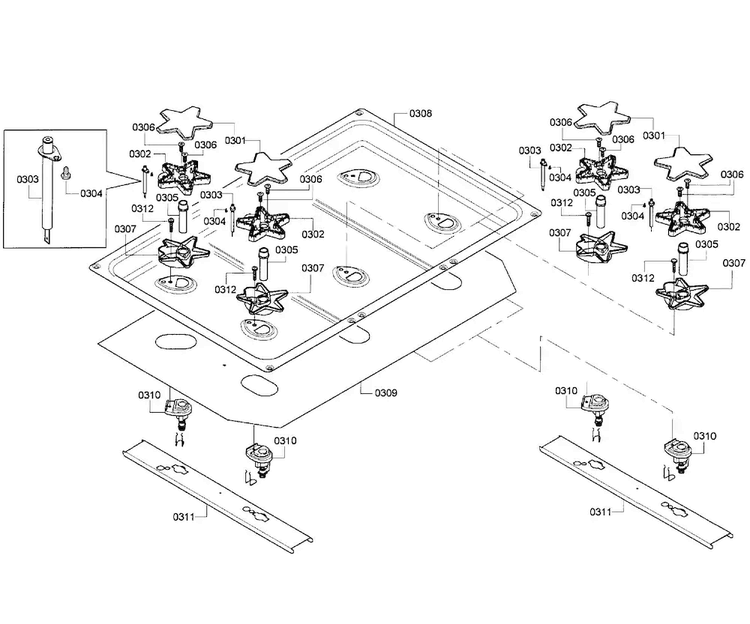 Burners Assy Diagram and Parts List for PRD366GHU 05 Thermador Range