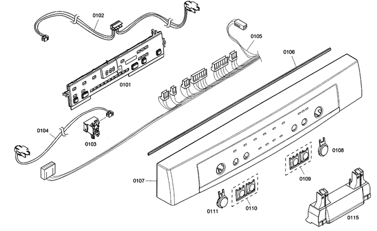 Control Panel Diagram and Parts List for SHE4AM16UC 01 Bosch Dishwasher