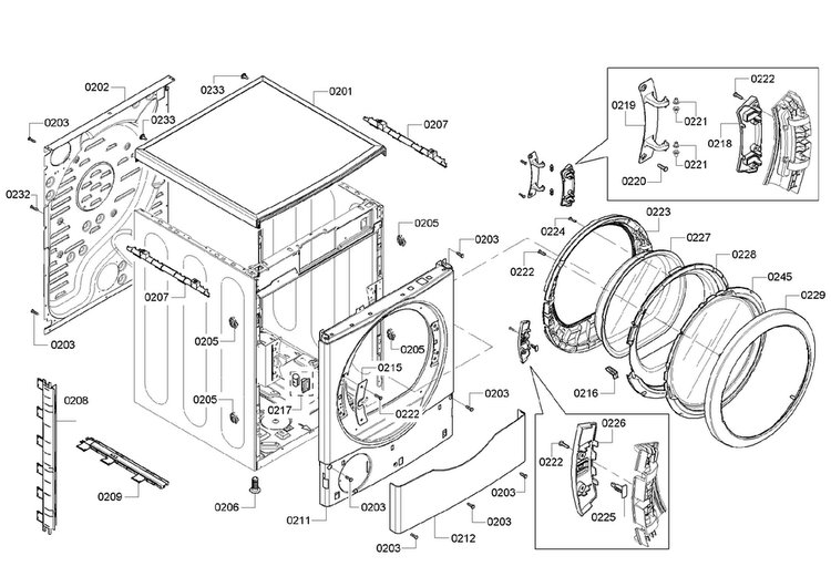 Cabinet Assy Diagram and Parts List for WTVC833PUS 11 Bosch Dryer