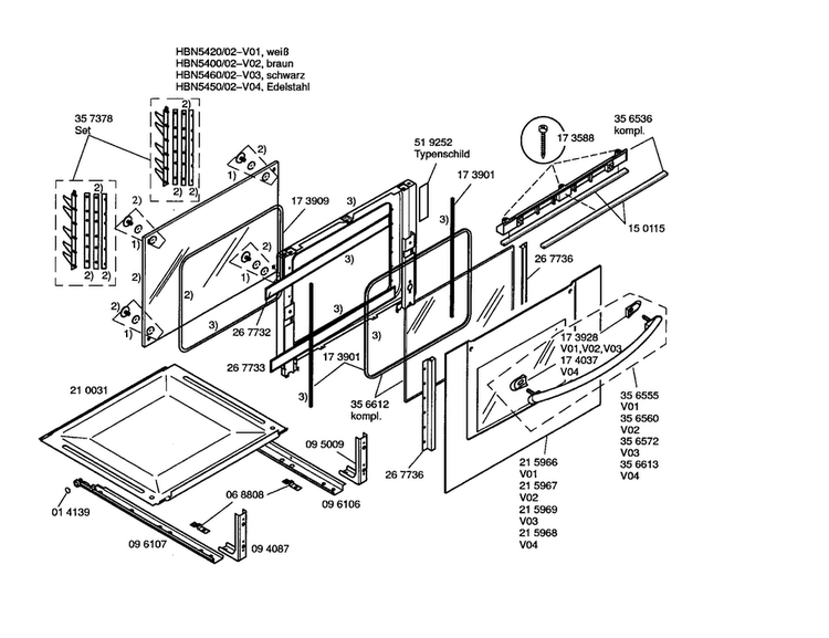 Door Diagram and Parts List for HBN5450SK 02 Bosch Wall Oven