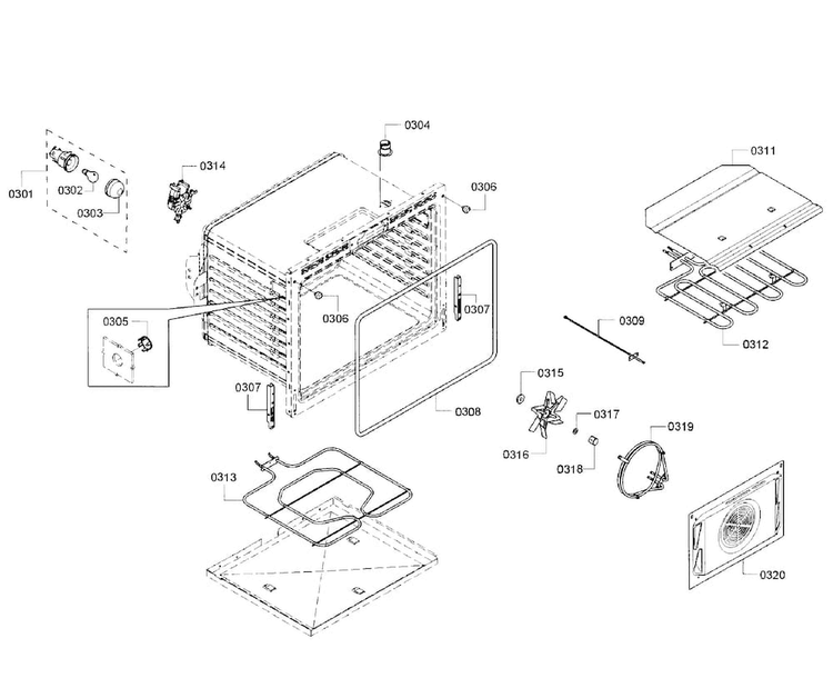 Cavity Diagram and Parts List for HEI8054U 03 Bosch Range