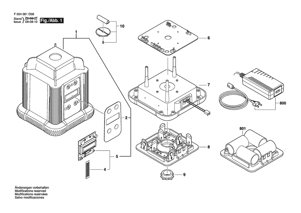 Section 1 Diagram and Parts List for 57-LM400-3 F034061D08 Bosch Laser Level