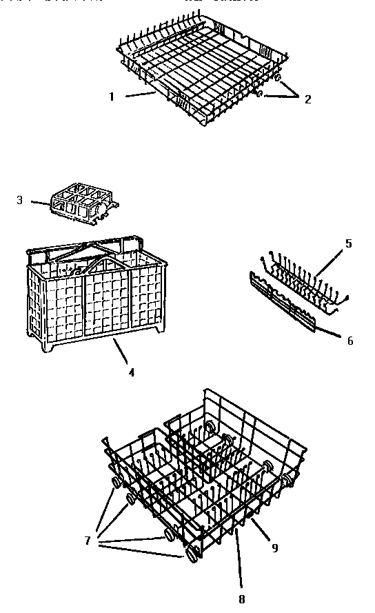 Basket Assemblies Diagram and Parts List for TD5000S  Thermador Dishwasher