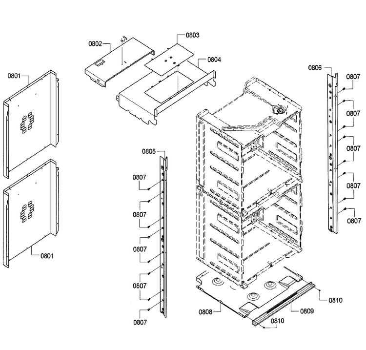 Frame Diagram and Parts List for HBN5651UC 02 Bosch Wall Oven