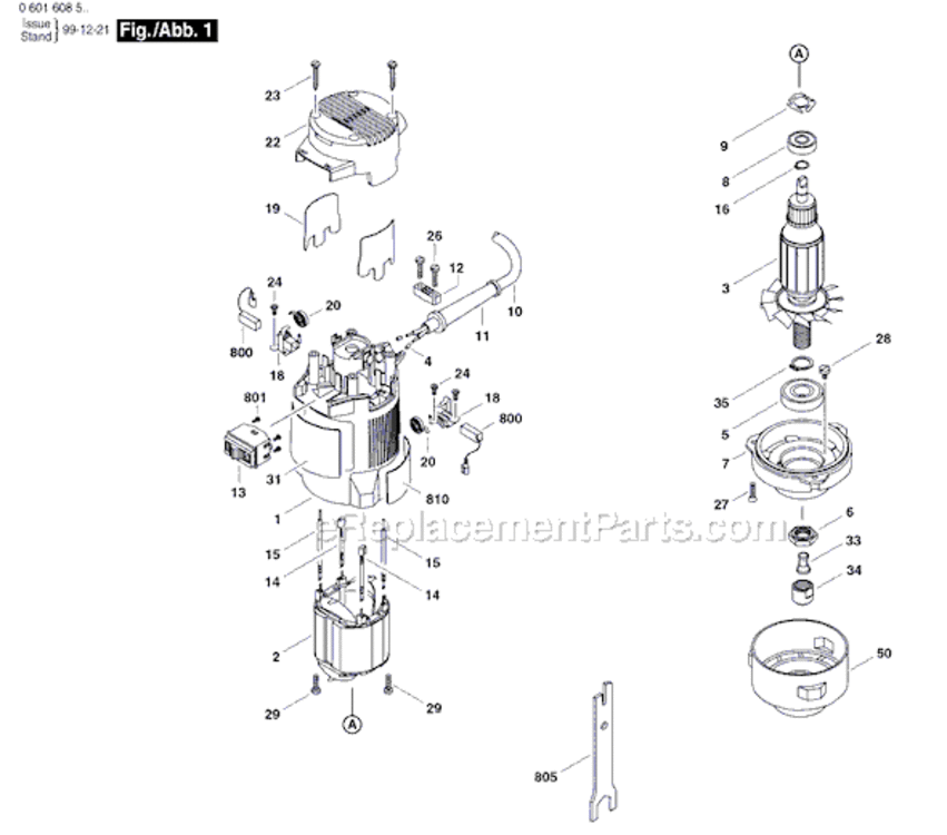 Page A Diagram and Parts List for B1150 0601608535 Bosch Router