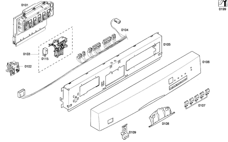 Control Panel Diagram and Parts List for SHE43M02UC 53 Bosch Dishwasher