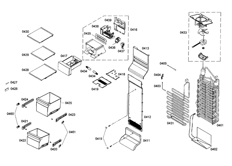 Freezer Diagram and Parts List for B22CS30SNI 01 Bosch Refrigerator