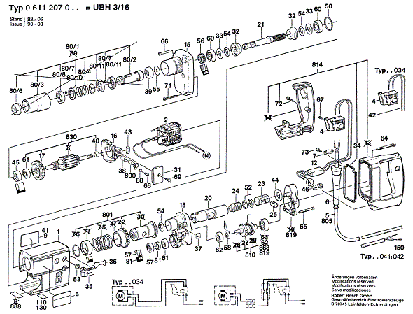 Bosch Ubh 3-16 (0611207034) 1 Diagram and Parts List for 16 0611207034 Bosch Hammer Drill