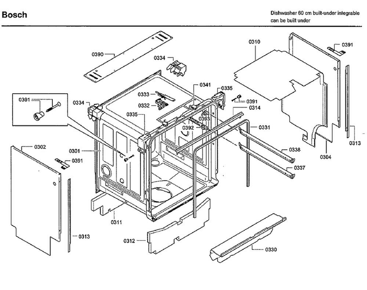 Cabinet Diagram and Parts List for SHX9PT75UC 80 Bosch Dishwasher