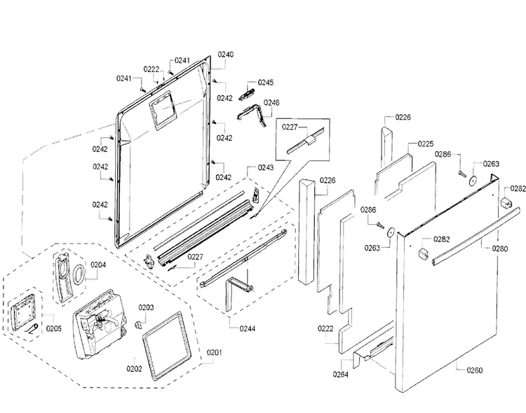 Door Diagram and Parts List for SHXN8U55UC 07 Bosch Dishwasher