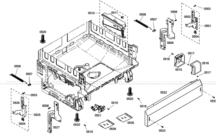 Base Assy Diagram and Parts List for SHE4AM15UC 01 Bosch Dishwasher
