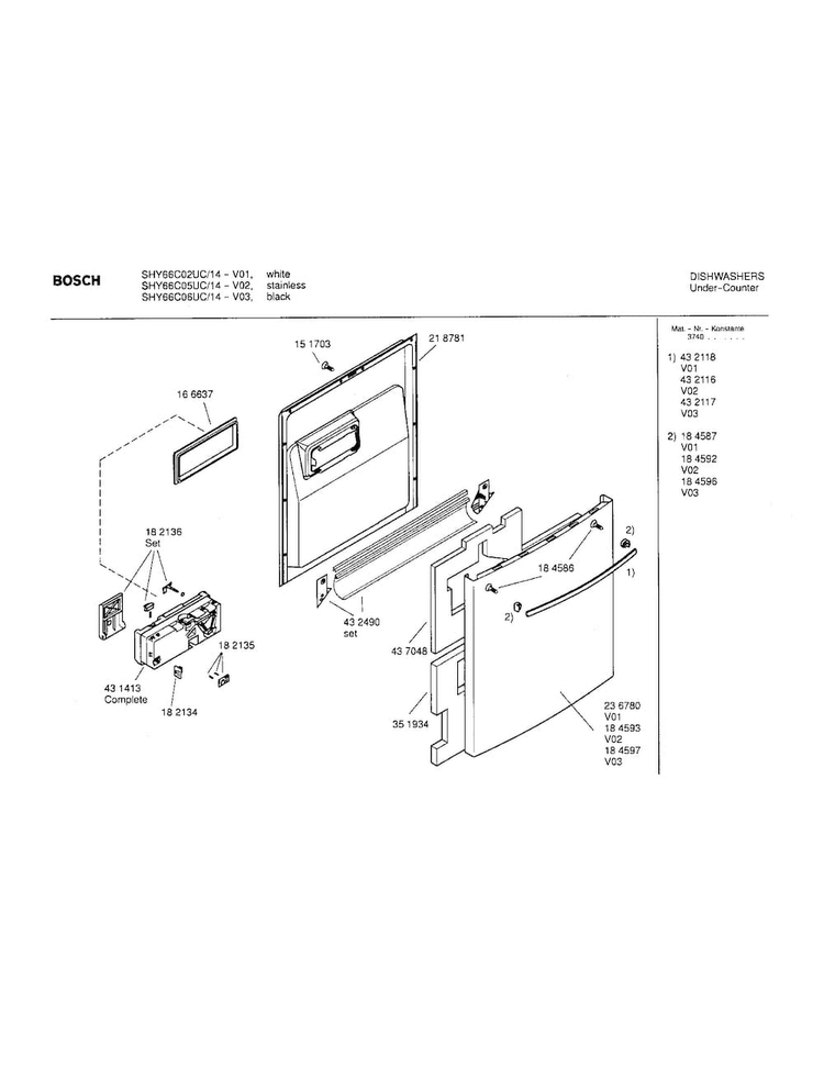 Door Assembly Diagram and Parts List for SHY66C06UC 14 Bosch Dishwasher