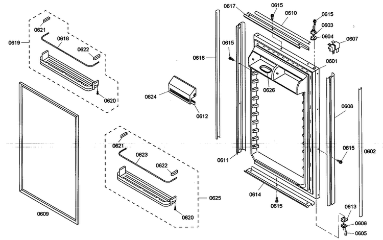 Refrig Door Diagram and Parts List for KBURT3675E01  Thermador Refrigerator