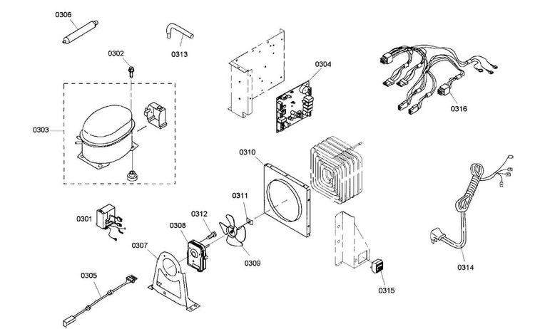 Compressor Assy Diagram and Parts List for KBUIT4865E01  Thermador Refrigerator