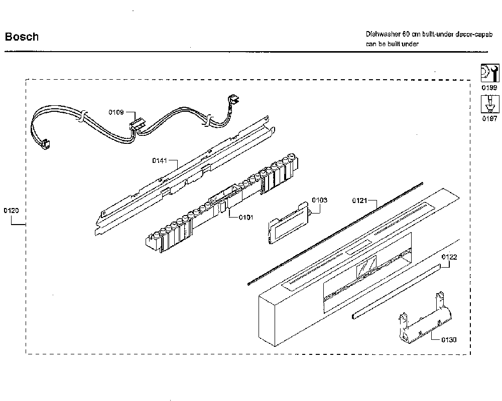 Control panel Diagram and Parts List for SHE89PW55N 01 Bosch Dishwasher