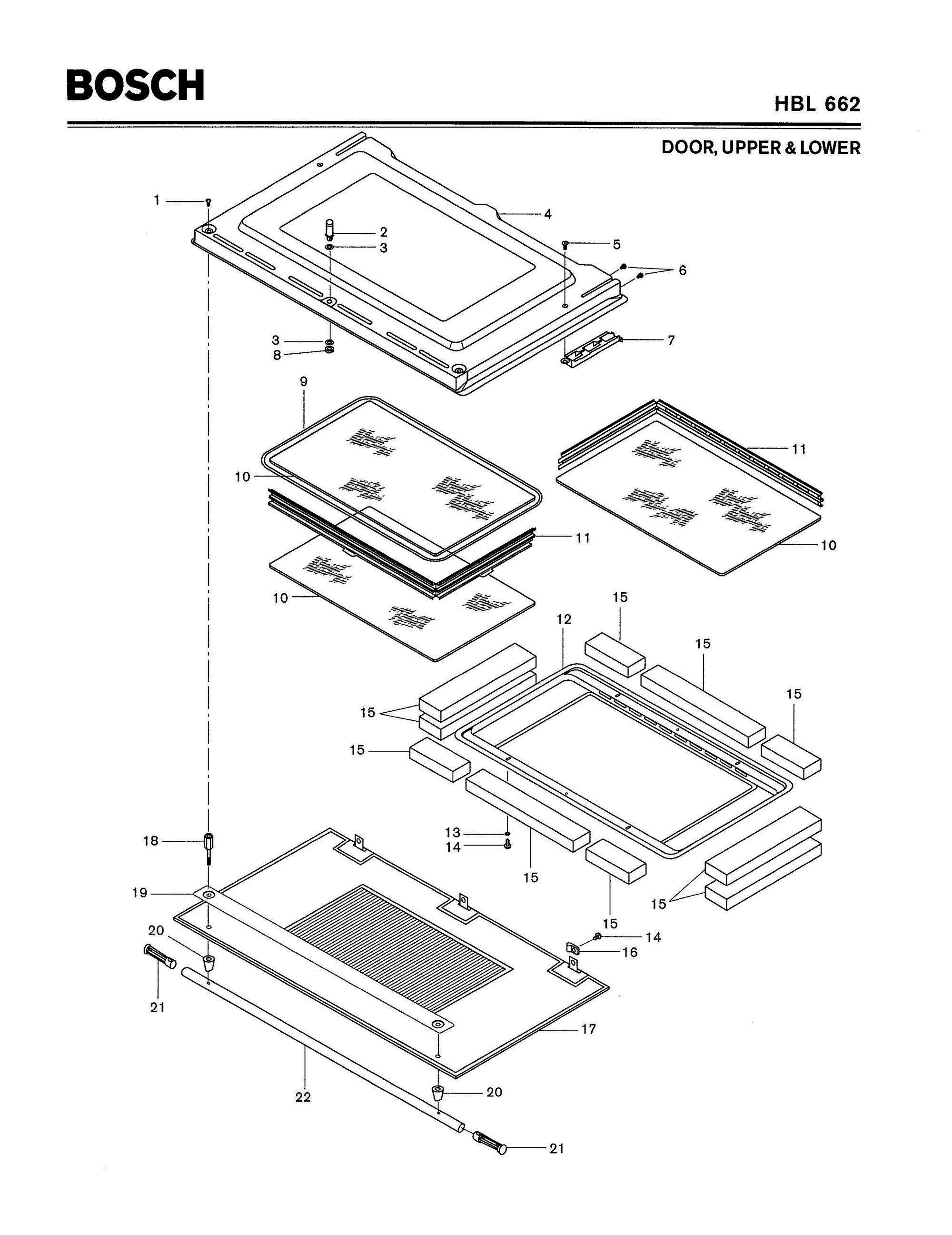 06 - DOOR, UPPER & LOWER Diagram and Parts List for HBL662  Bosch Range