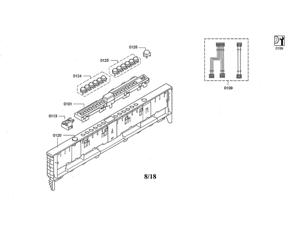 Operating Module/Panel Frame Diagram and Parts List for DWHD640JFP C6 Thermador Dishwasher