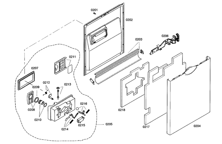 Door Assy Diagram and Parts List for SHE45M02UC 46 Bosch Dishwasher