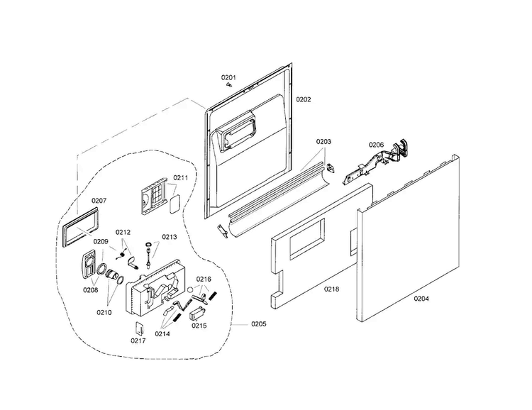 Dispenser/inner Door/outer Door Diagram and Parts List for SHU43C07UC 17 Bosch Dishwasher