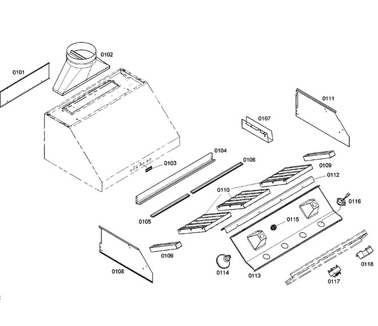 Range Hood Diagram and Parts List for PH42CS 01 Thermador Range Hood