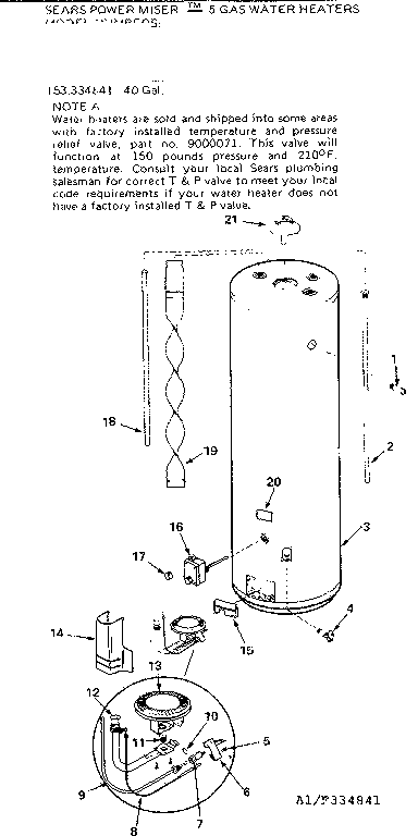 Replacement Parts Diagram and Parts List for 153334841  Kenmore Water Heater