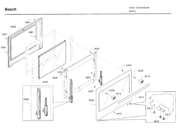 Door Diagram and Parts List for HBL8751UCC 03 Bosch Microwave Oven Combo