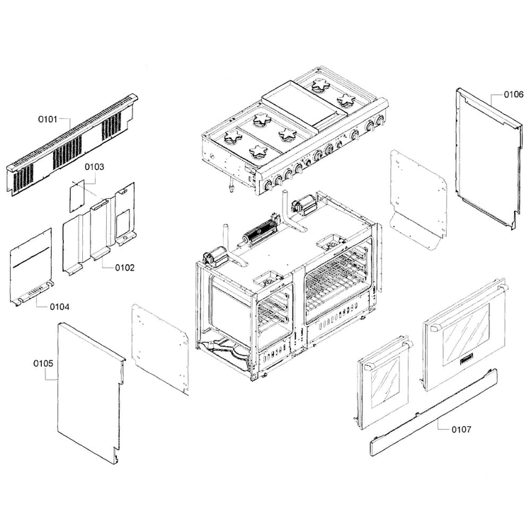 Main Assy Diagram and Parts List for PRD486GDHC 03 Thermador Range