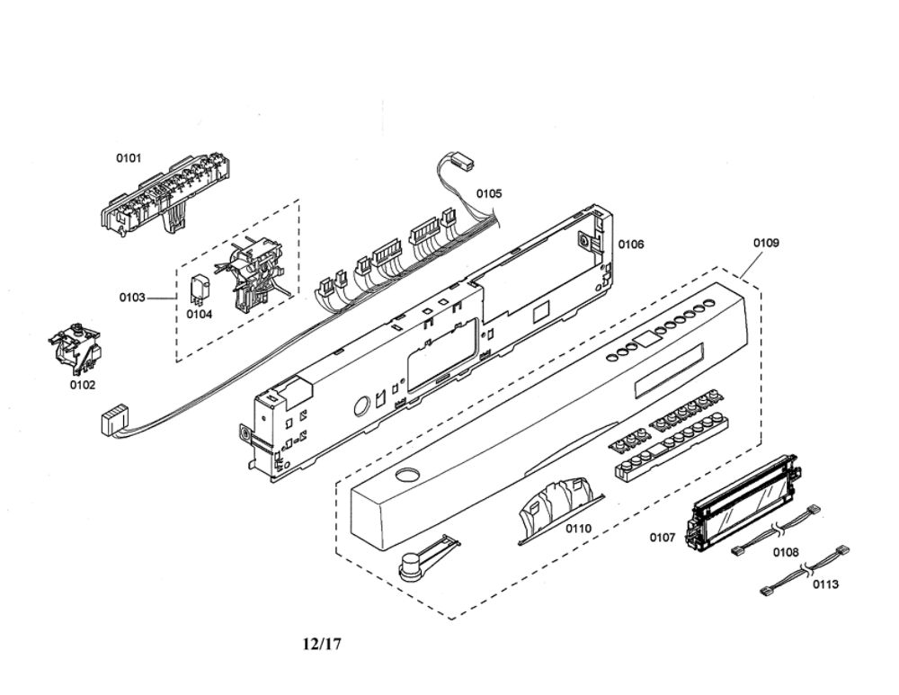 Facia Panel/Display Module Diagram and Parts List for SHE68M05UC 53 Bosch Dishwasher