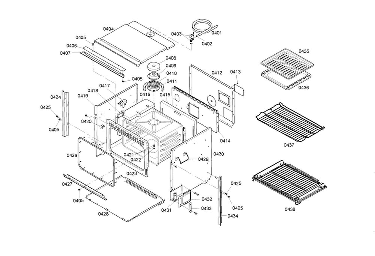 Frame Diagram and Parts List for HBL746AUC 02 Bosch Wall Oven