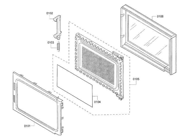 Door Diagram and Parts List for BM281710 01 Gaggenau Microwave