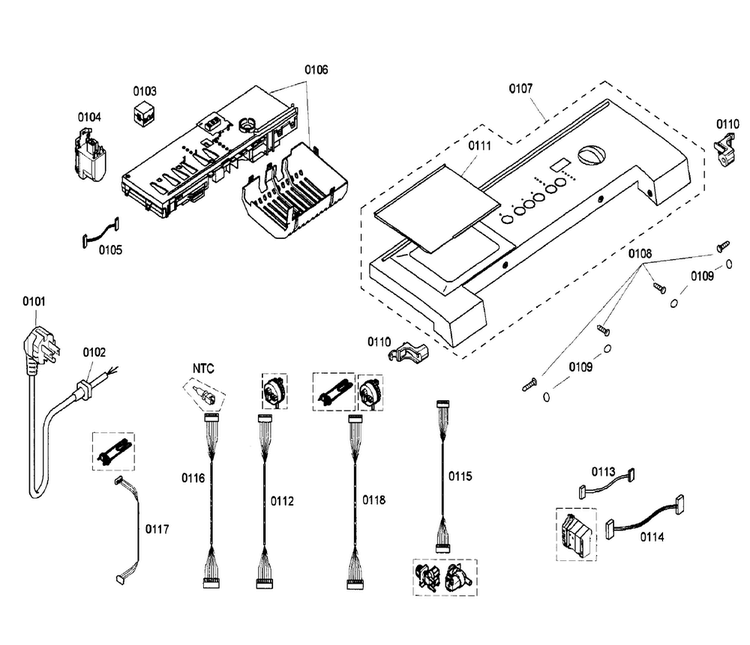 Control Panel Diagram and Parts List for WFMC6401UC 07 Bosch Washer