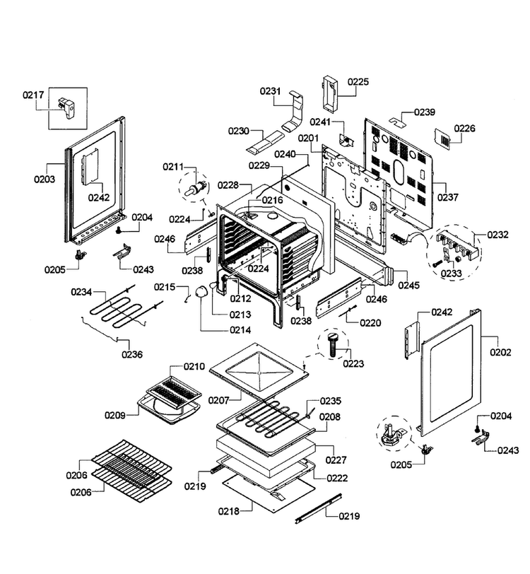 Oven Assy Diagram and Parts List for HES3053U 04 Bosch Range