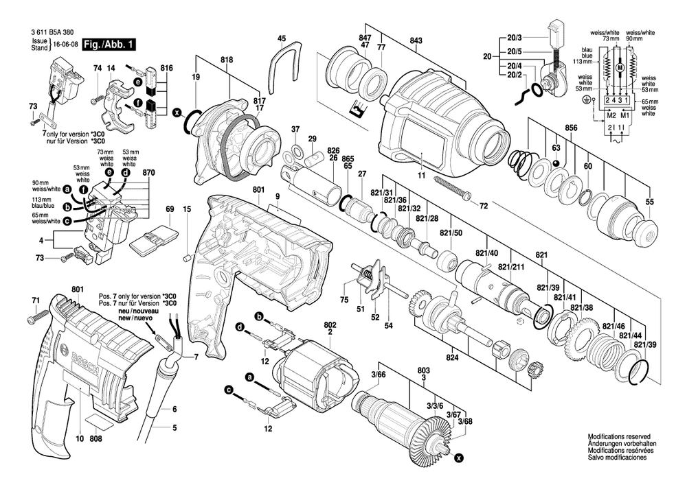 Diagram 1 Diagram and Parts List for GBH2000RE 3 611 B5A 382 Bosch Hammer Drill