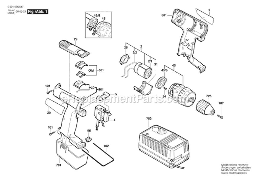 Page A Diagram and Parts List for B2110 0601936635 Bosch Electric Drill