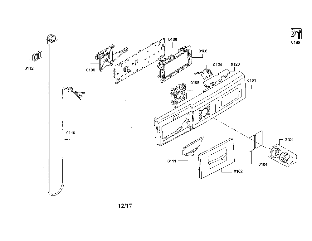 Panel-facia/power cord Diagram and Parts List for WAW285H2UC 12 Bosch Washer
