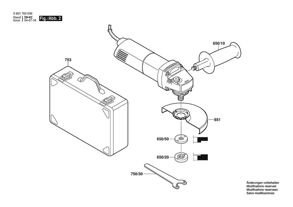Section 2 Diagram and Parts List for GWS7-115 0601700039 Bosch Angle Grinder