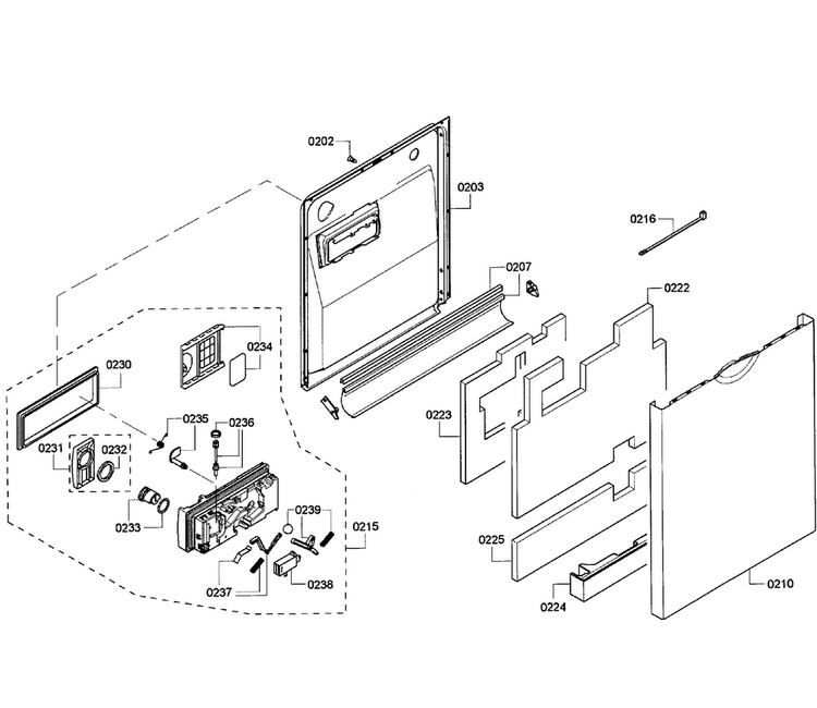 Door Assy Diagram and Parts List for SHE68R52UC 67 Bosch Dishwasher