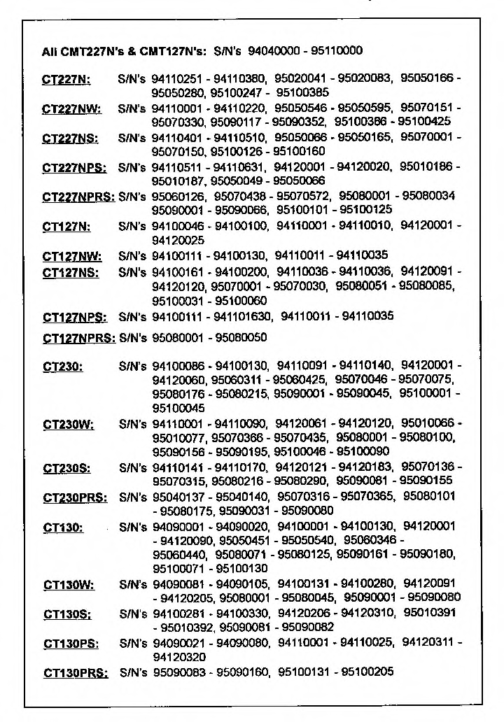 Service Bulletin-serial Numbers Diagram and Parts List for CT130S  Thermador Wall Oven