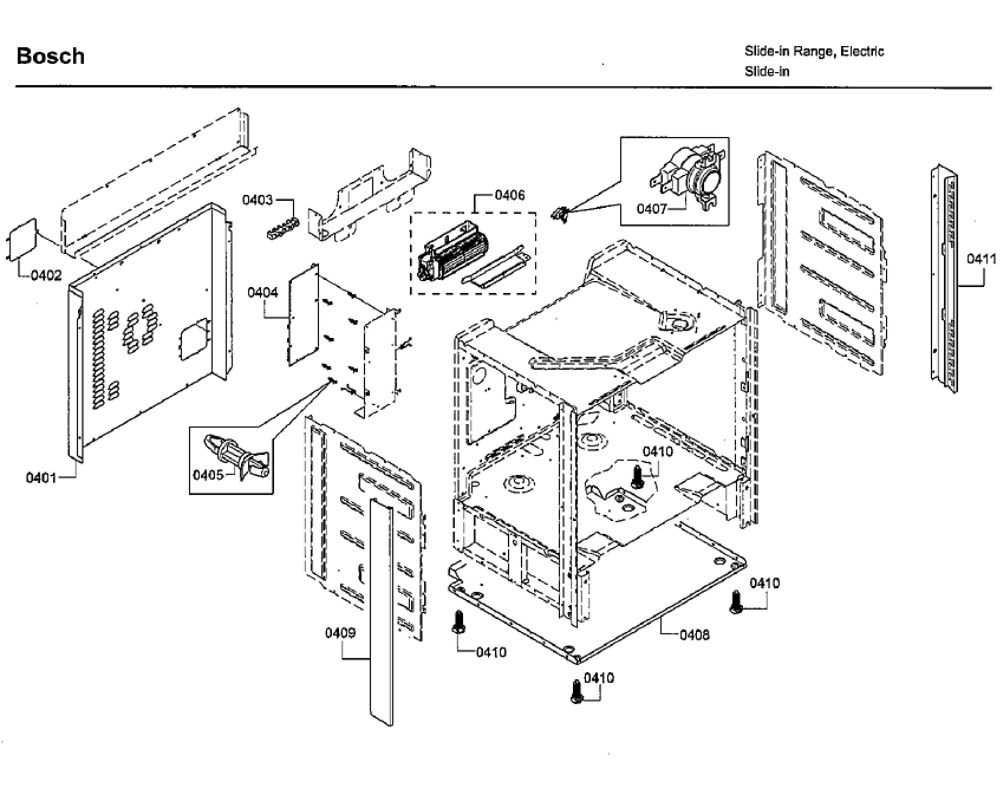 Cabinet Diagram and Parts List for HEIP054U 06 Bosch Range