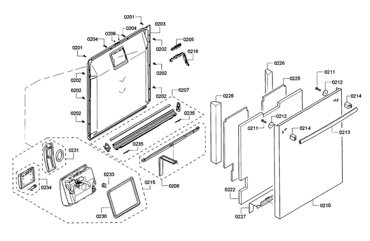 Door Assy Diagram and Parts List for SHX8PT55UC 05 Bosch Dishwasher